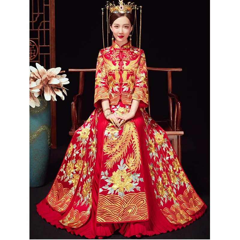 High-quality Chinese Traditional Wedding Clothing Cheongsam Dress Refined Banquet Stylish Elegant Bride китайская одежда