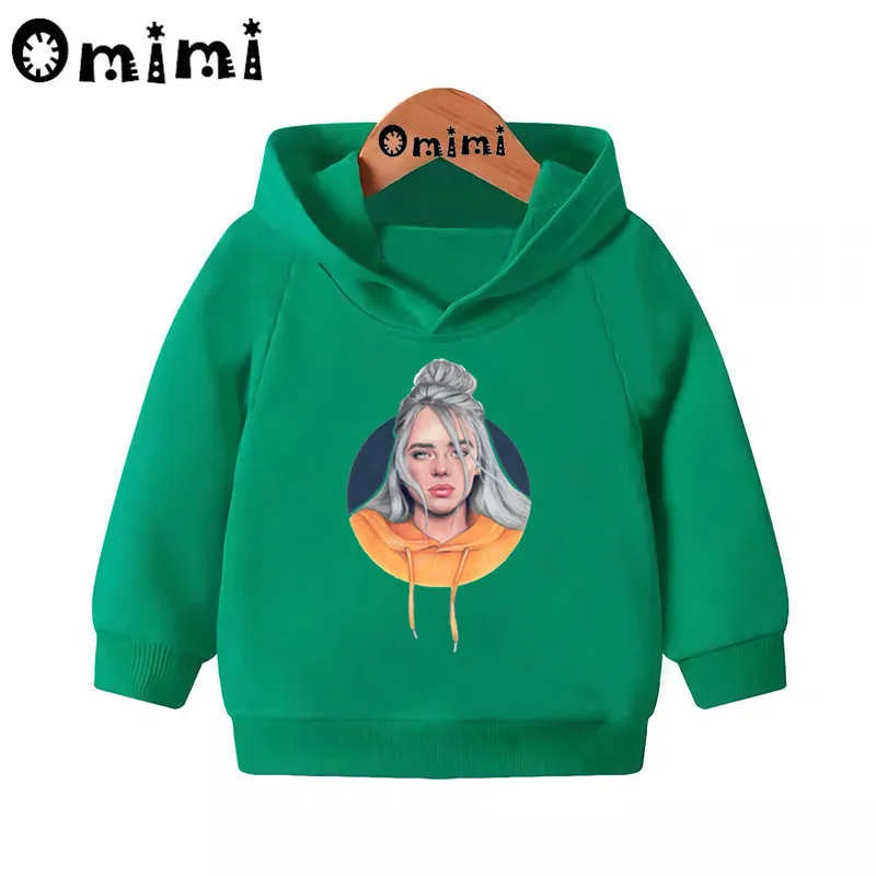 Детские толстовки Billie Eilish в стиле хип-хоп; Детские повседневные толстовки с капюшоном; пуловер для малышей; топы для девочек и мальчиков; осенняя одежда; KMT4545 - Цвет: Green-4545A