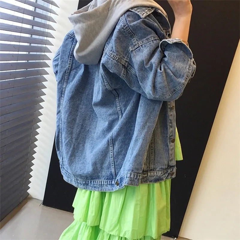 

New 2021 Autumn Winter Women Denim Jacket Outerwear Hooded High Street Fashionable Korean Style Jeans Tops JK8303