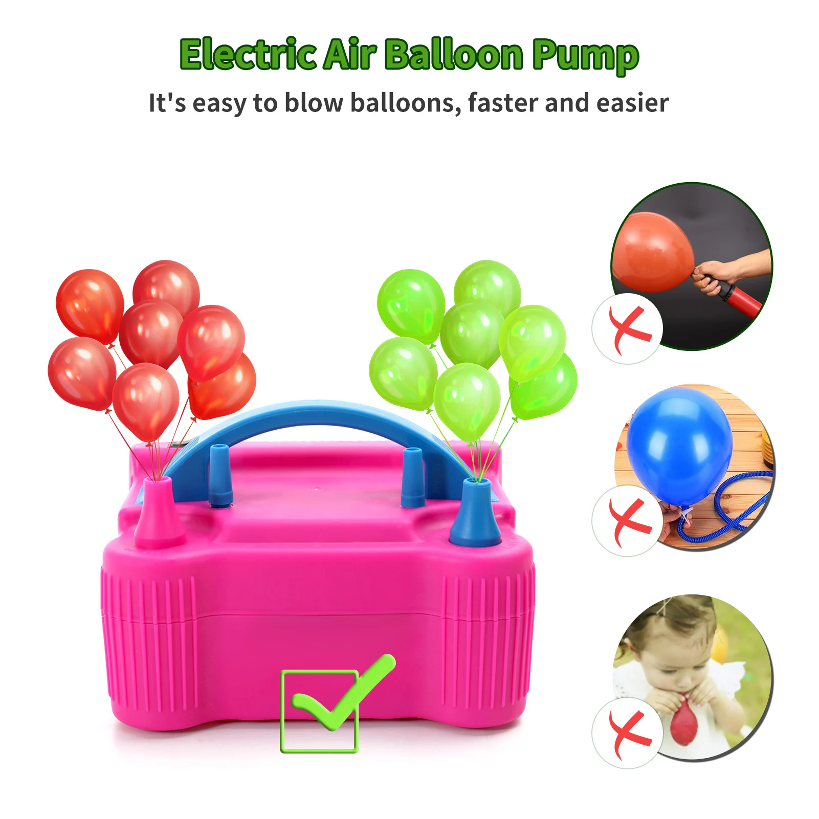 Bomba de globos el&eacute;ctrica, inflador de globos el&eacute;ctrico port&aacute;til, 2 modos, boquilla Dual para decoraci&oacute;n de fiestas-3