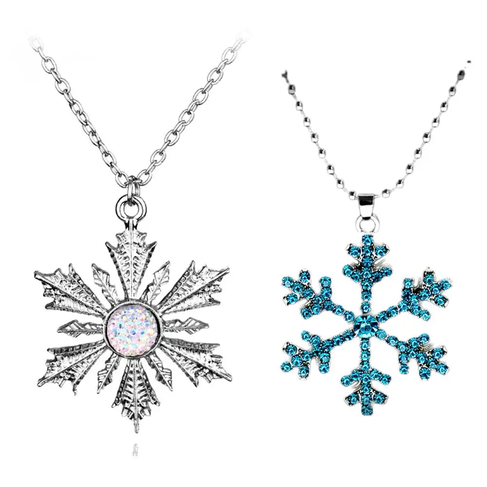 

Movie Snow And Ice Colors Necklaces Ornaments Dress Up Accessories Snowflake Pendant Long Necklace Elsa Anna Vintage Retro Gift