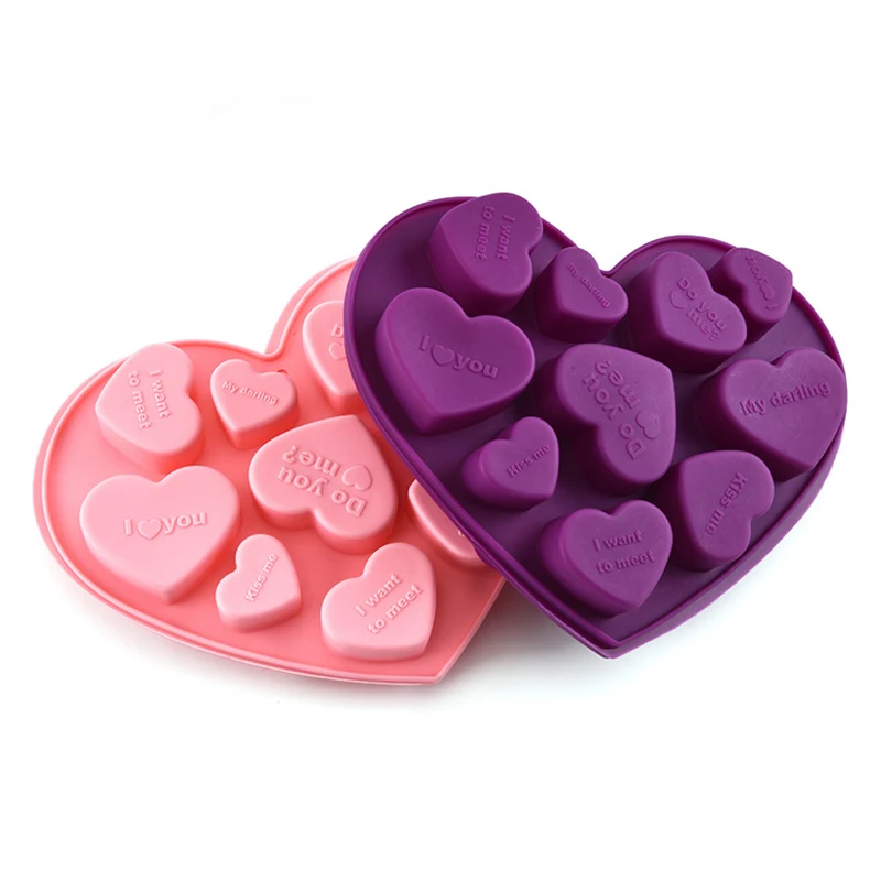 

English Love Heart Shape Silicone Mold DIY Candy Chocolate Soap Moulds Fondant Cake Decorating Tool