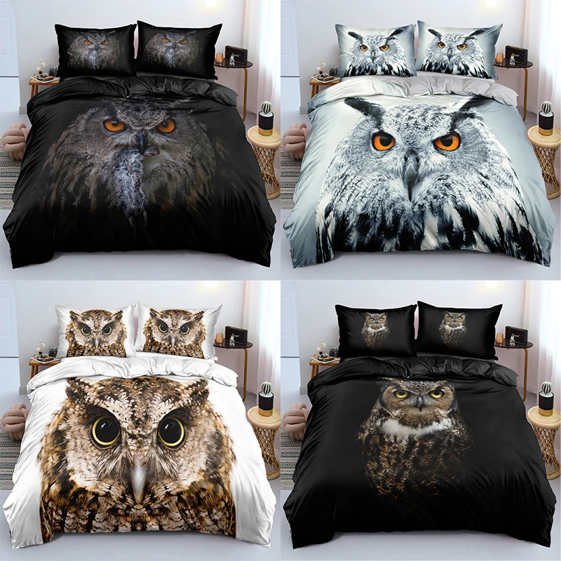 

3D Owl Duvet Cover Pillowcases 2-3pcs Single Twin Full Queen King Size Bedding Sets Home Textiles