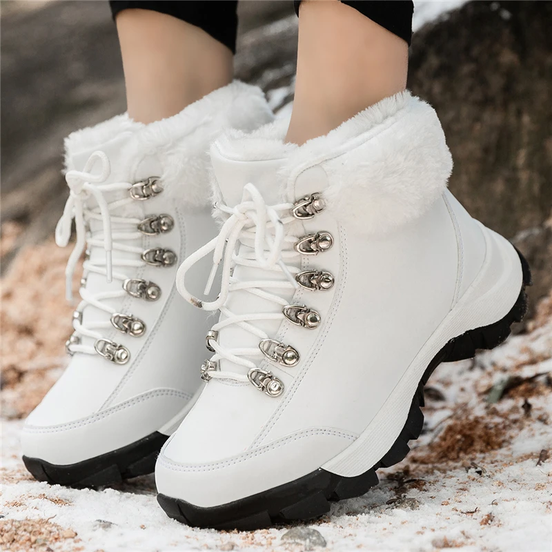

Women Snow Boots plush Warm Short Fur Winter Ankle Boot Platform Ladies leather Shoes Female Comfort boots Drop Shipping