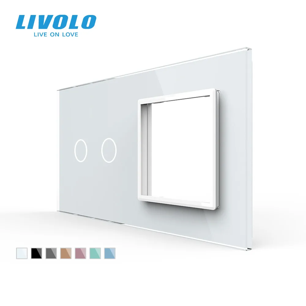 

Livolo EU standard, Luxury White Pearl Crystal Glass, 151mm*80mm, 2Gang &1 Frame Glass Panel, C7-C2/SR-11/12/15 for Switch DIY