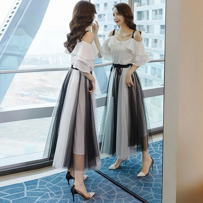 

Summer Long Dress Sexy Women Set Layer Ruffles Flare Sleeve Top Dress 2021 New Women Thin Chiffon Mesh Dress Female Plus Size