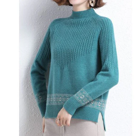 2021 autumn and winter new loose  short jacquard cashmere sweater women's sweater shirt  vintage sweater  Regular