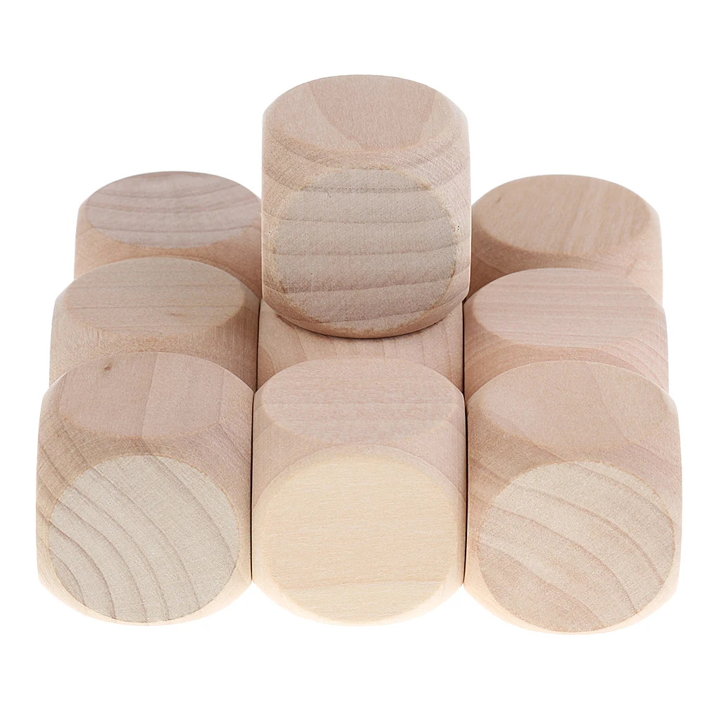 

10pcs / Set 6 Sides White Wooden Dice, Wooden Cubes Crafts, Family Party DIY Board Games Printing Engraving Toys Children