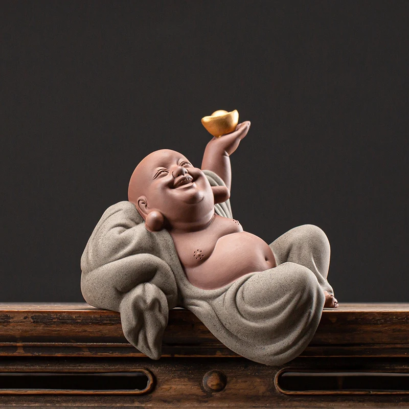 

Zen Purple Lucky Sand Maitreya Buddha Ornaments Living Room Household TV Cabinet Decorative Crafts Decorations for Home