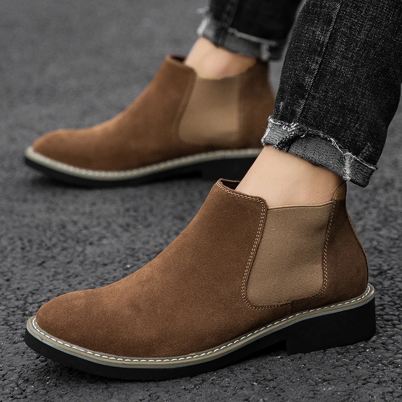 

Man Winter boots plush warm snow boots brand cow leather ankle boots men slip on Sneakers shoes Chelsea boots chaussure homme