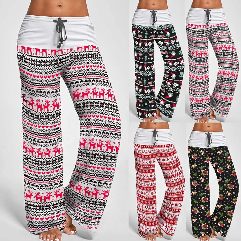 Женские рождественские принты на шнурке широкие штаны леггинсы большой размер
