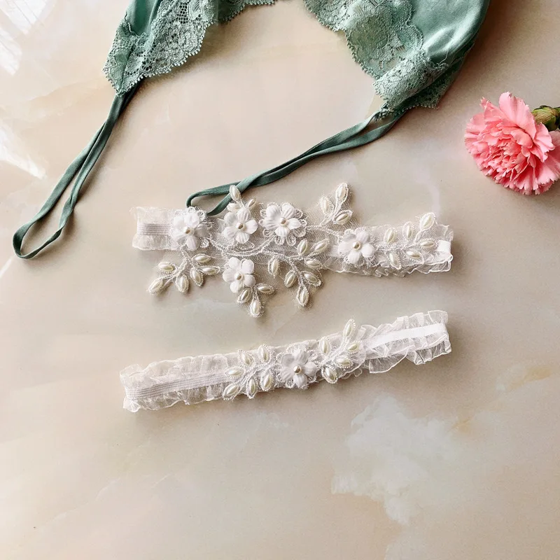 Кружевная подвязка для невесты эластичный пояс с жемчужинами пикантное