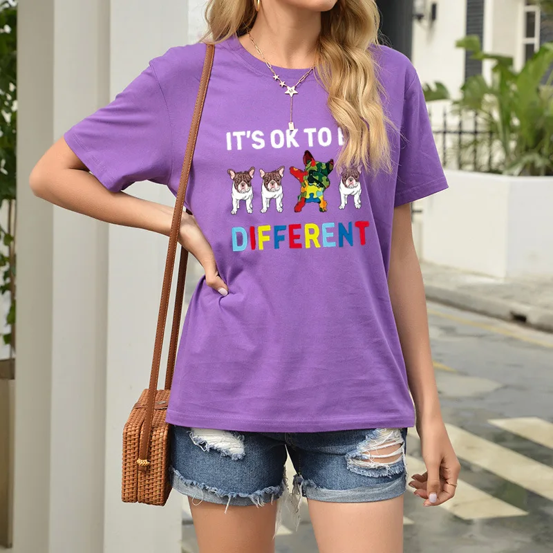 

Dog Animal Fashion Women Tshirt Dog Lovers Tee It's Ok To Be Different Dog Letters Print Casual Cotton Hip-hop Short-sleev Tops