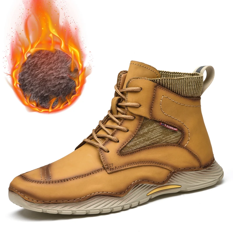 

High Quality Inside Fur Flats Sneakers for Men Non-Slip Large Size Casual Handmade Men Shoes Wearable High Top Walking Shoe Men