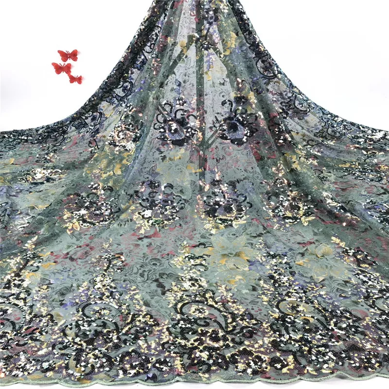 

African lace fabric 2020 high quality Nigerian Tulle Sequence Lace Fabric High Quality Lace For Wedding Dress 5 Yards r66-938