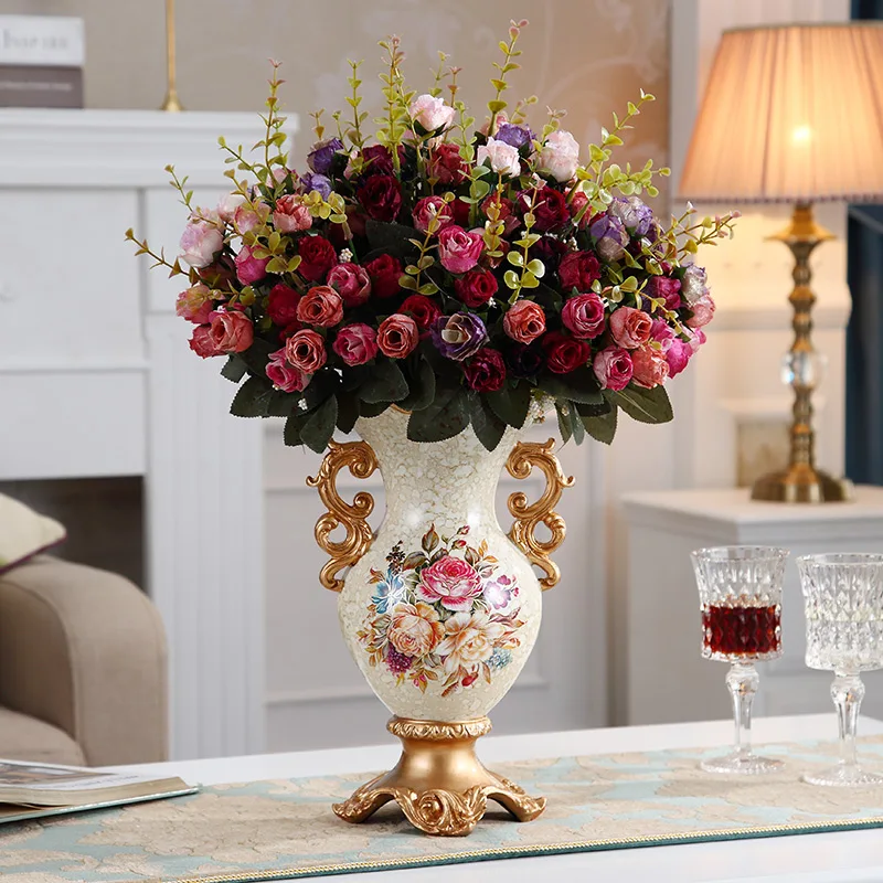 

EUROPEAN RESIN VASE+ARTIFICIAL FLOWER SET FIGURINES HOME LIVINGROOM TABLE FURNISHING CRAFTS DECORATION OFFICE FAKE FLOWER POT