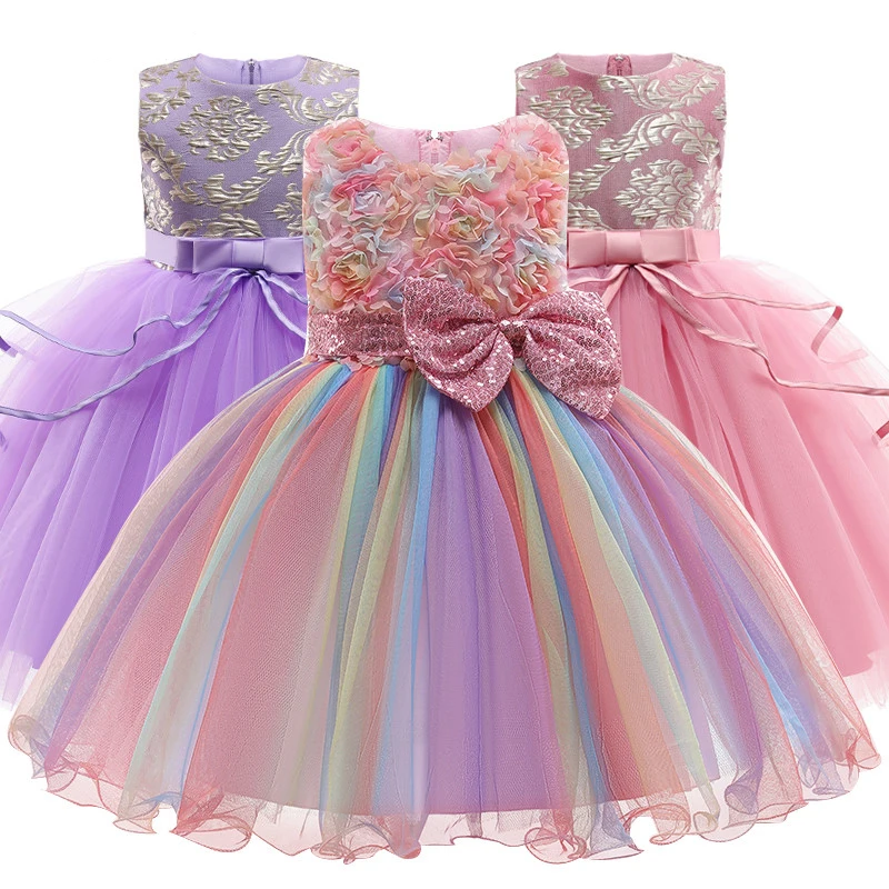 

Новинка для маленьких девочек вышитые принцессы; Свадебное платье с цветочным узором для девочек; Элегантное платье на день рождения вечер...