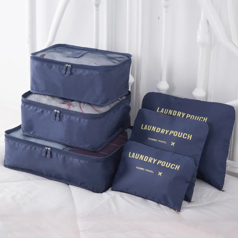 Conjunto de bolsas de almacenamiento de viaje para ropa, organizador de armario, Maleta, organizador de viaje, caja de zapatos, Cubo de embalaje, 6 piezas