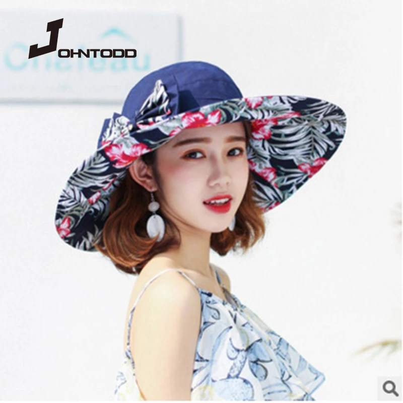 

2021 New summer hat for women Superlarge brim Beach cap sun hat female England Style girls bow Fedora hat