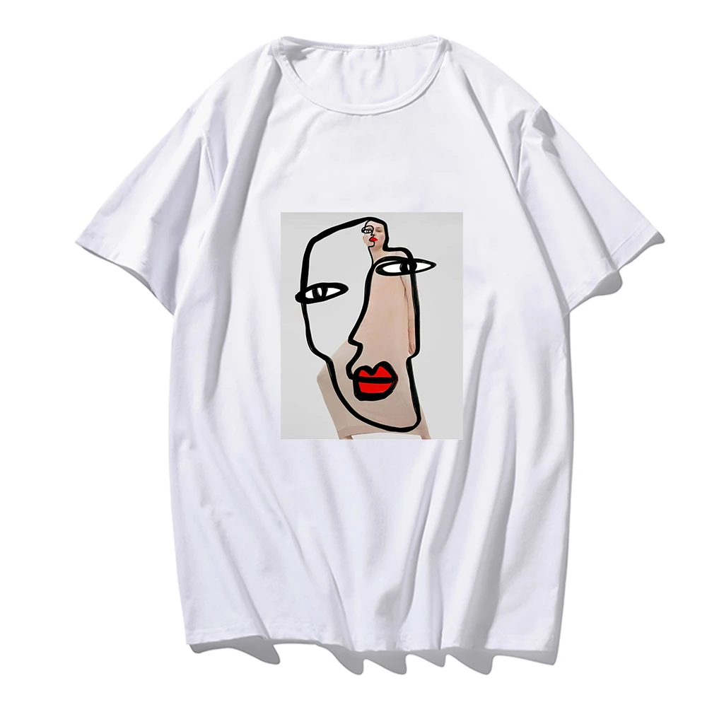 

Art Abstract Cartoon Graphic Tees Man Women T-Shirt Summer T Shirt Line Drawing Women's Tshirt Hip Hop Couple Korean Clothes
