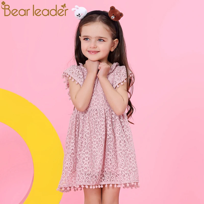 Bear Leader Girls Dress 2021 New Summer Brand Clothes Lace Petal Sleeve Design Baby Party For 3-7 Years | Детская одежда и обувь