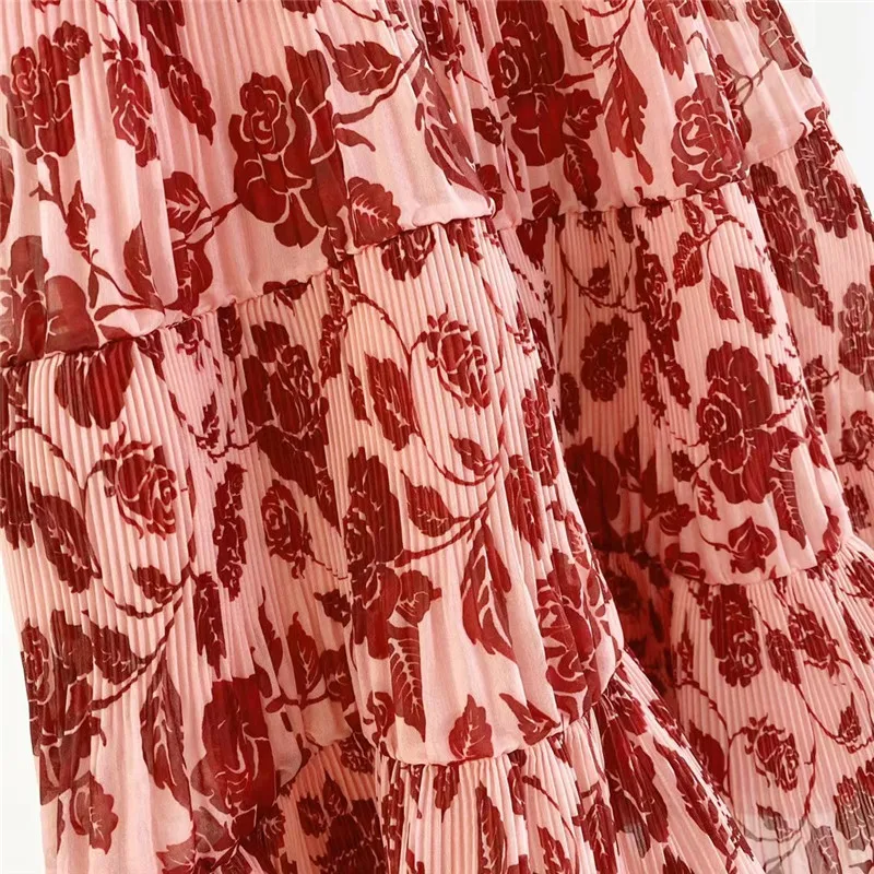 

LouLanQueen Women's Dress Pleated V-neck Ruffle Slim Fit Elegant Retro Print Mini Boh Dress Summer 2021 Sexy Runway Designer