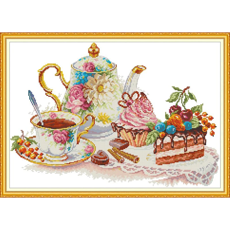 

Everlasting Love Afternoon Tea 6 Chinese Cross Stitch Kits Ecological Cotton Printed 14CT 11CT DIY Christmas Wedding Decoration