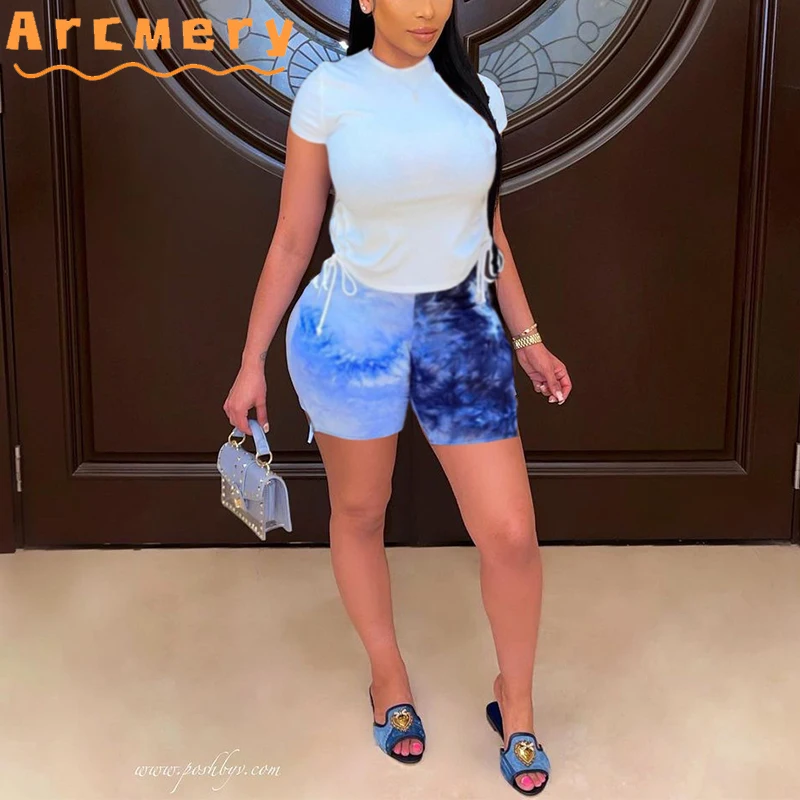 

4 Colors Women Tie Dye Printed Casual Bodycon Shorts