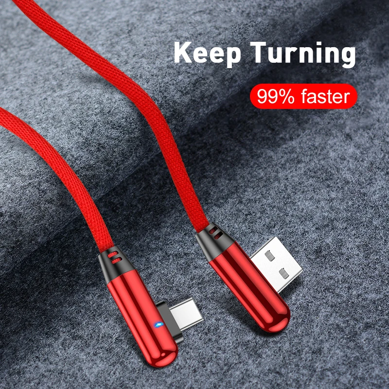 

Micro USB Type C Cable 2A Fast Charger USB Cord 90 Degree Elbow Smart Light Data Cable For Samsung/Huawei/Xiaomi Android Phone