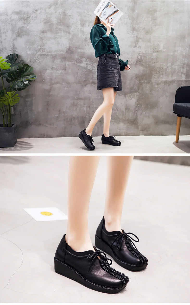 GKTINOO/Женская обувь ручной работы на платформе; женская обувь из натуральной кожи; женские винтажные мягкие удобные танкетки; дышащие туфли-лодочки