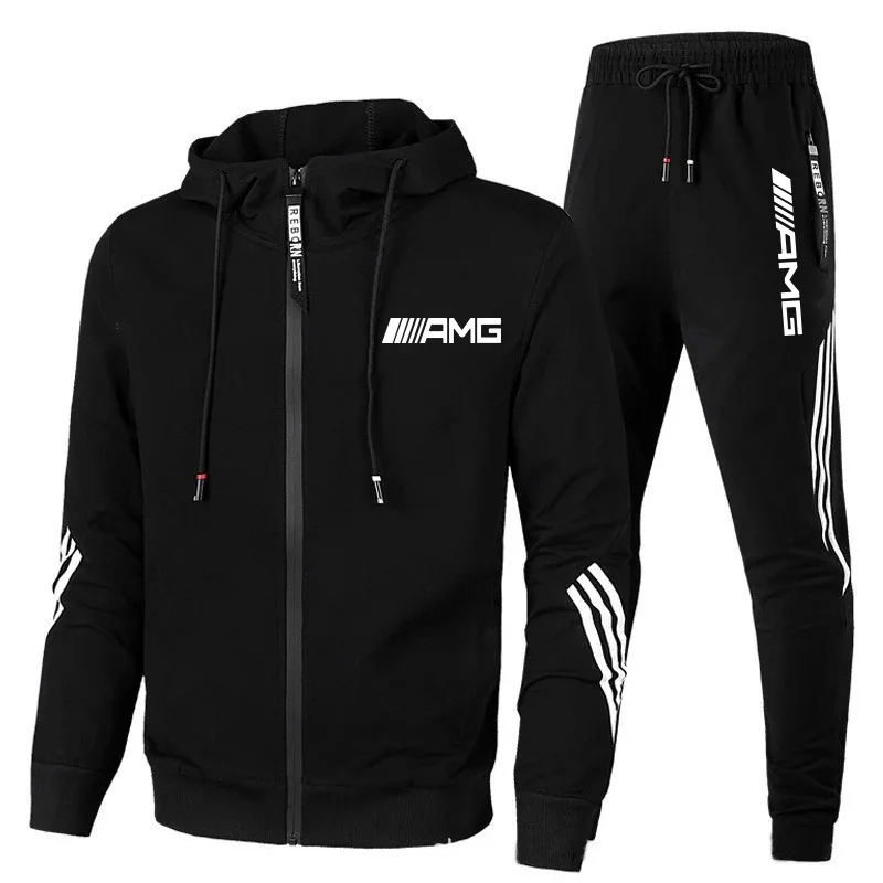 

2021 summer fashion men's two-piece striped tracksuit sweatpants tracksuit men's hooded top outdoor sweatpants tracksuit