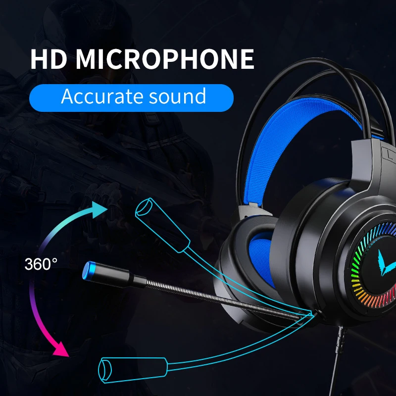 

Gaming Headsets Surround Sound Stereo Wired Earphones USB Microphone Colorful Light PC Laptop Game Headset