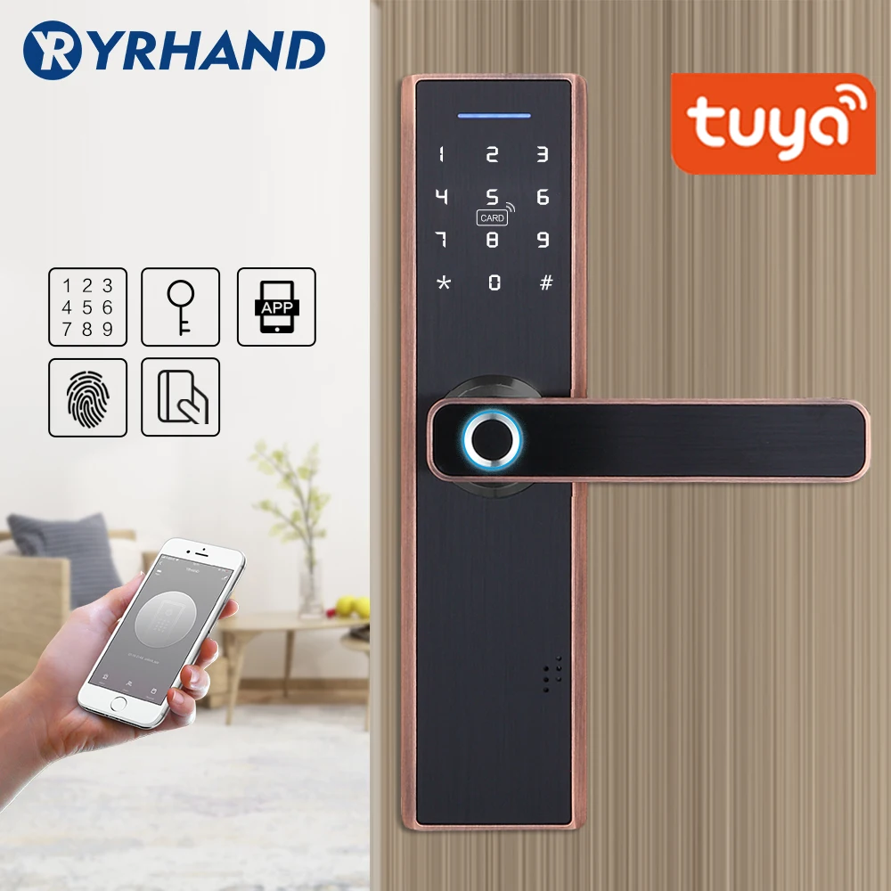 Tuya замок отпечатков пальцев смарт карта цифровой код электронный дверной