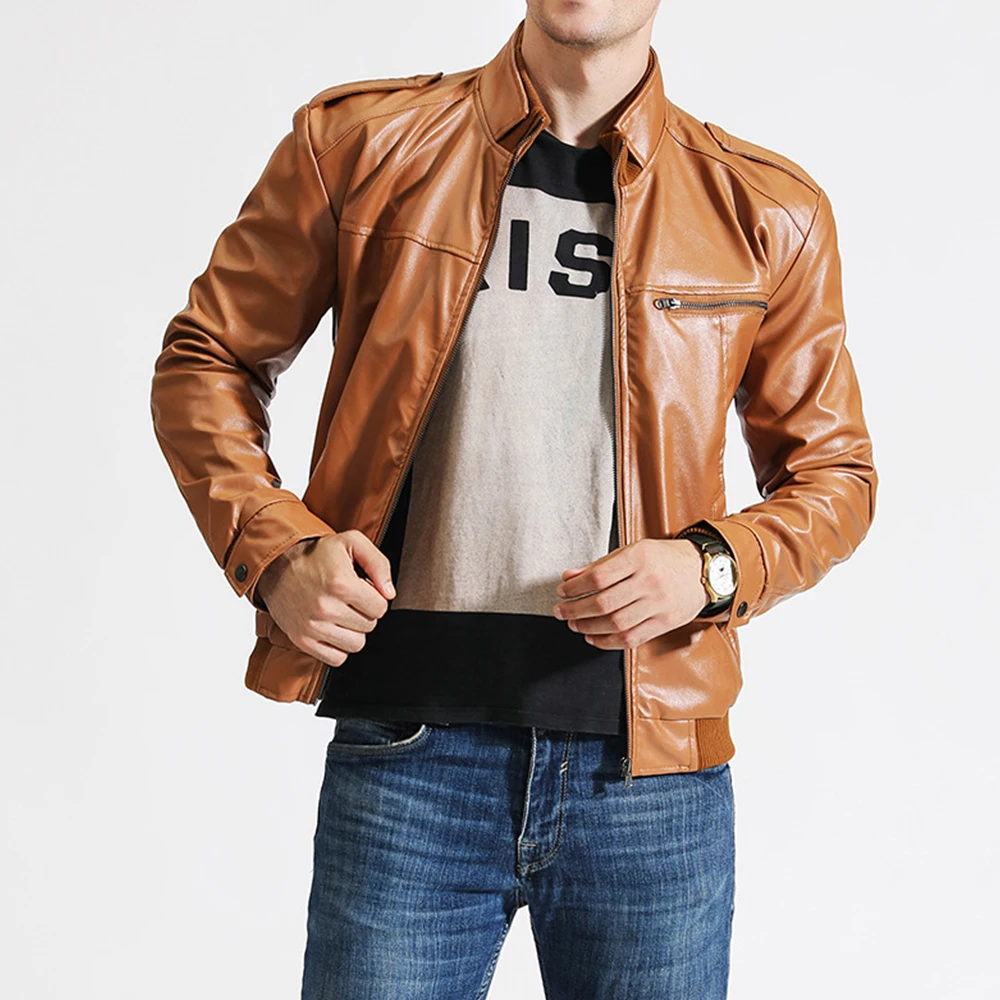 Байкерское кожаное пальто 2019 зимние мужские кожаные куртки на молнии однотонные