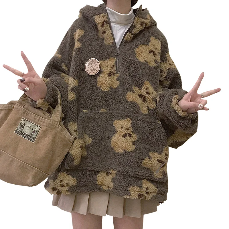 

High Quality oversized Sweatshirt women's clothes tops Hoodies Harajuku Warm Pullover Coat Drawstring Pink Womens Korean style