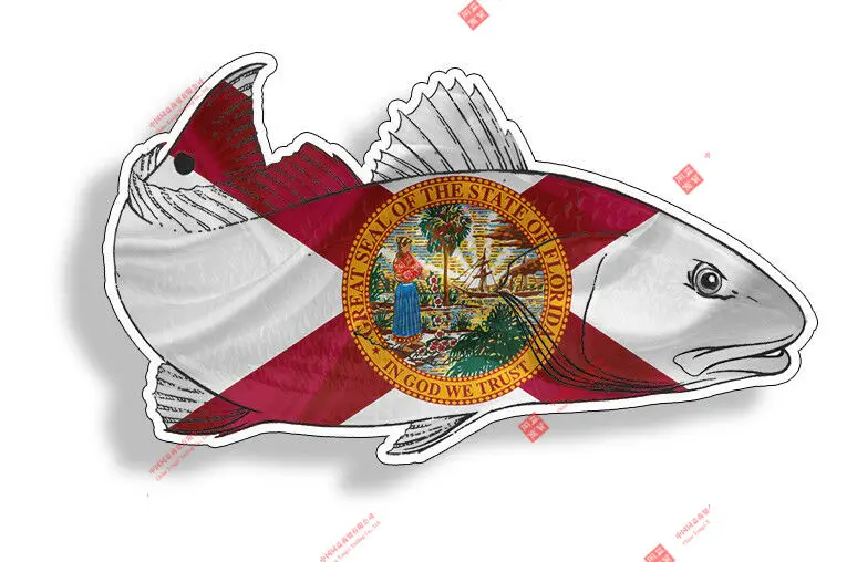 

Interesting Florida FL Flag Redfish Red Fish Sticker Decal Fishing Boat Car Vehicle Graphic