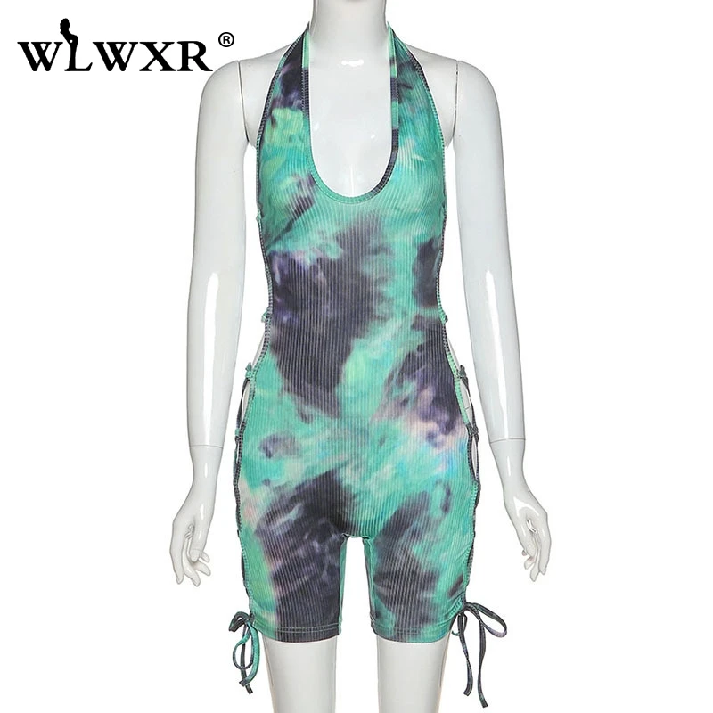 WLWXR сексуальный трикотажный Летний комбинезон на шнуровке с принтом в виде