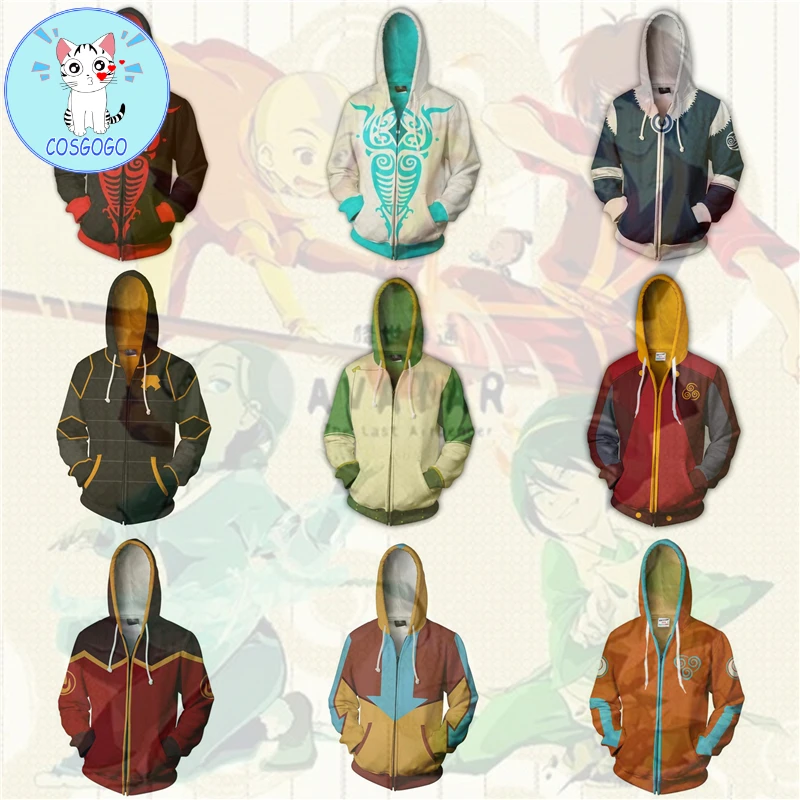 

COSGOGO Anime Avatar: The Last Airbender Cosplay Costume Zip Hoodie Cosplay Men's and Women's Casual Sports Sweater New