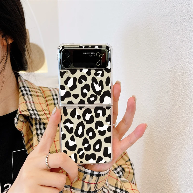 Милый черный леопардовый розовый прозрачный чехол для телефона Samsung Galaxy Z Flip 3 4