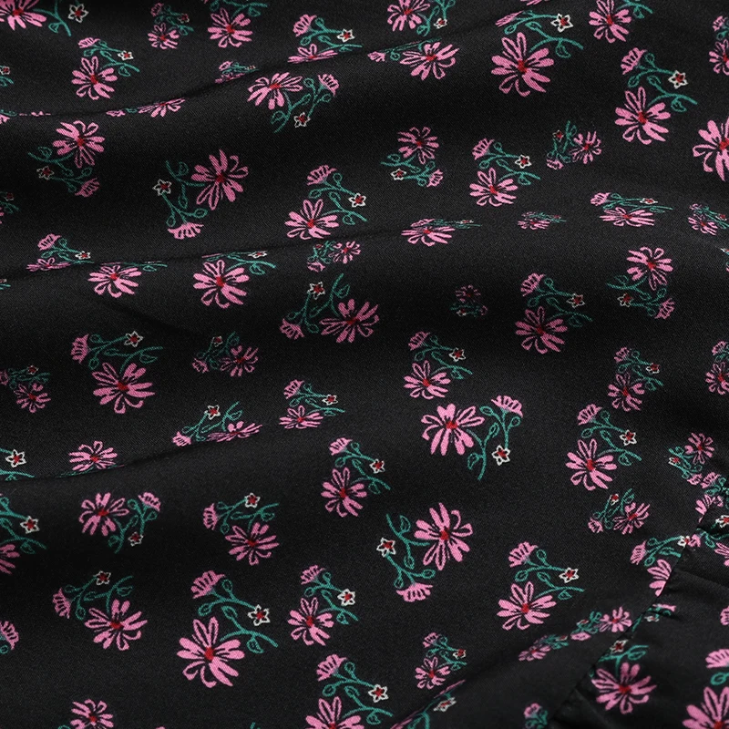 

2021 New Print Square Collar Short Dress Women Casual Spring Summer Edible Tree Fungus Shirring Mini Dress Female