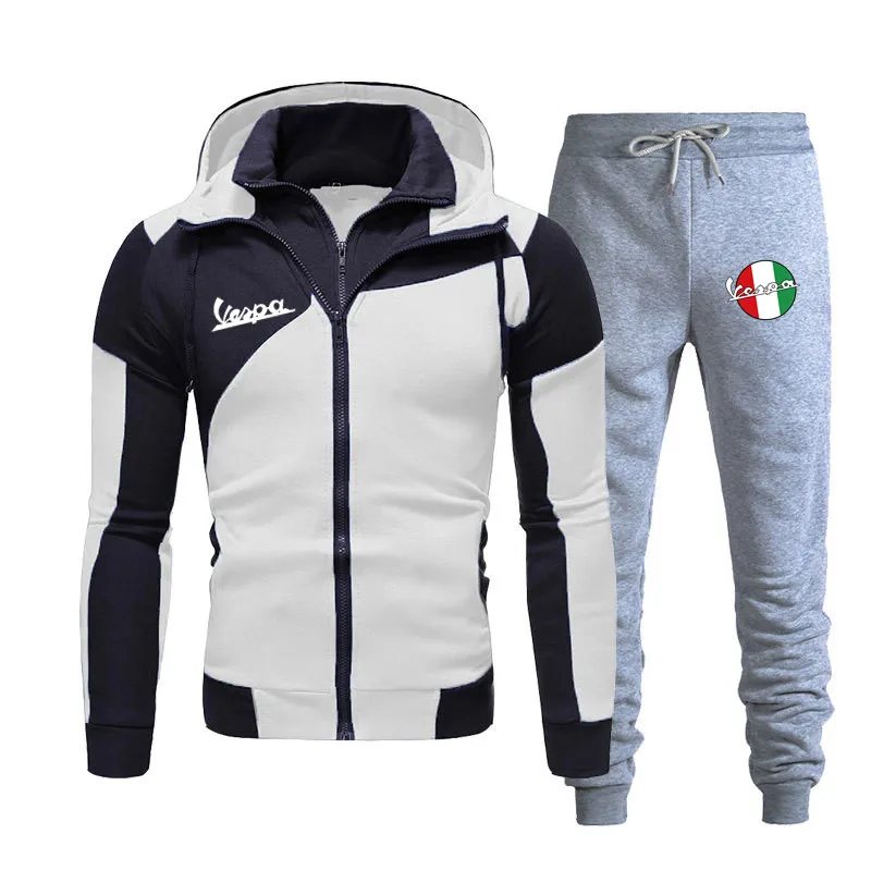 

2021 Spring Autumn New VESPA Logo Printing Men's Zipper Hoodie + Pants Two-Piece Brand Casual Personality Fitness Sports Suit