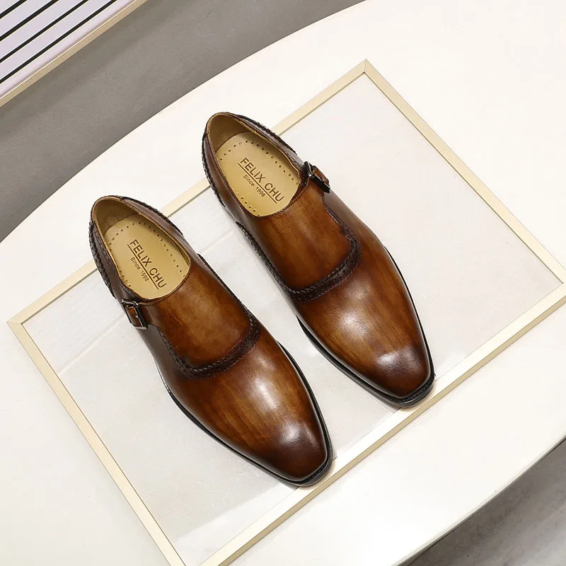 Мужские классические туфли высокого качества коричневые из натуральной кожи с