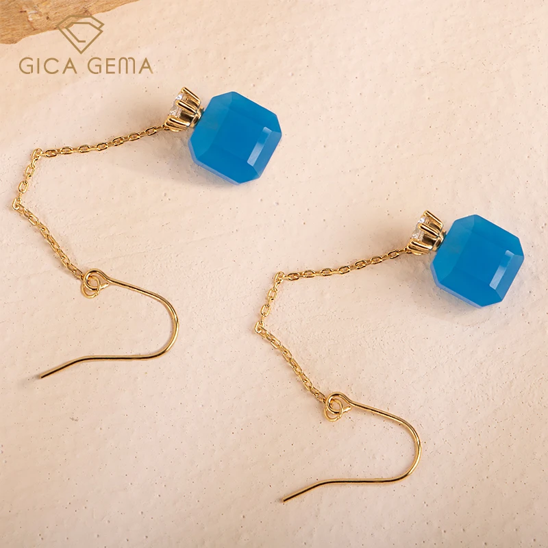 

Gica Gema Classic 925 Sterling Silver Drop Earrings Blue Agate With Zircon Perfume Bottle Shape Fine Finger Jewelry Wedding Gift