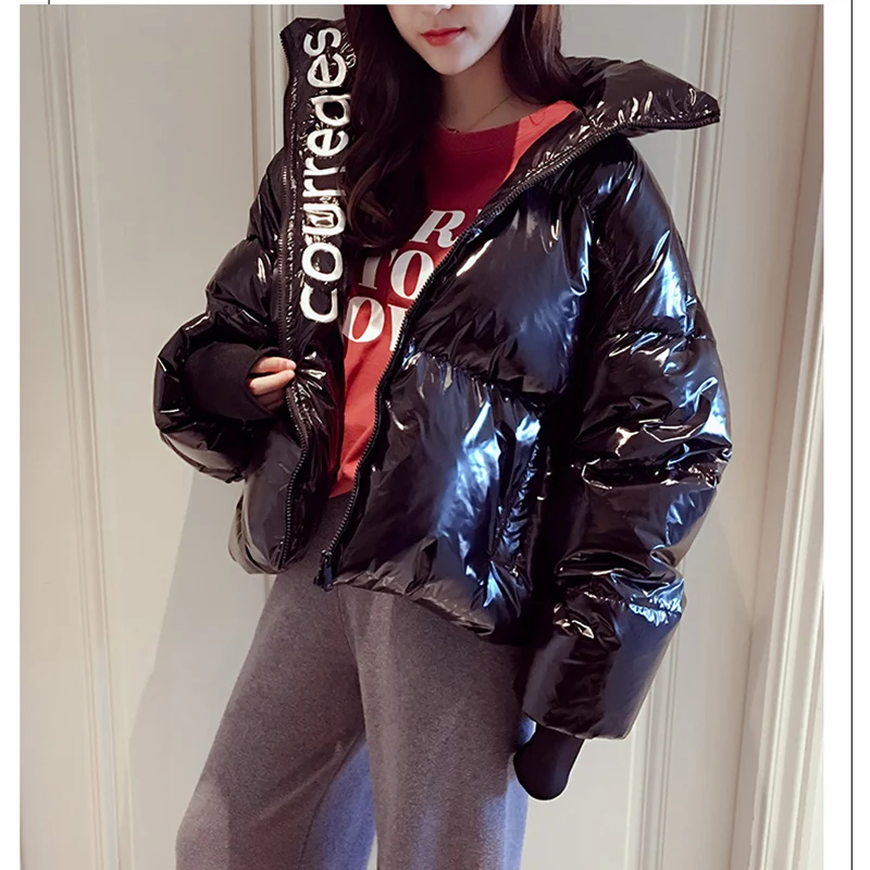 Зимняя модная женская Глянцевая Водонепроницаемая пуховая хлопковая куртка с