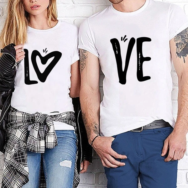 

lOVE couple lover heart graphic women unisex funny pure casual Valentine's Day young hipster t shirt vintage street tops - L283