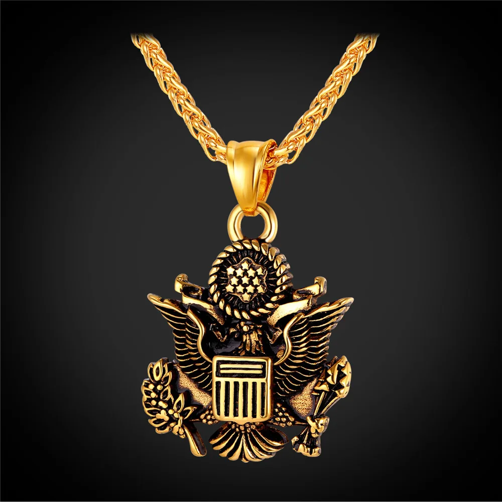 

European and American gold silver American national emblem pendant men's necklace gift gifts for men