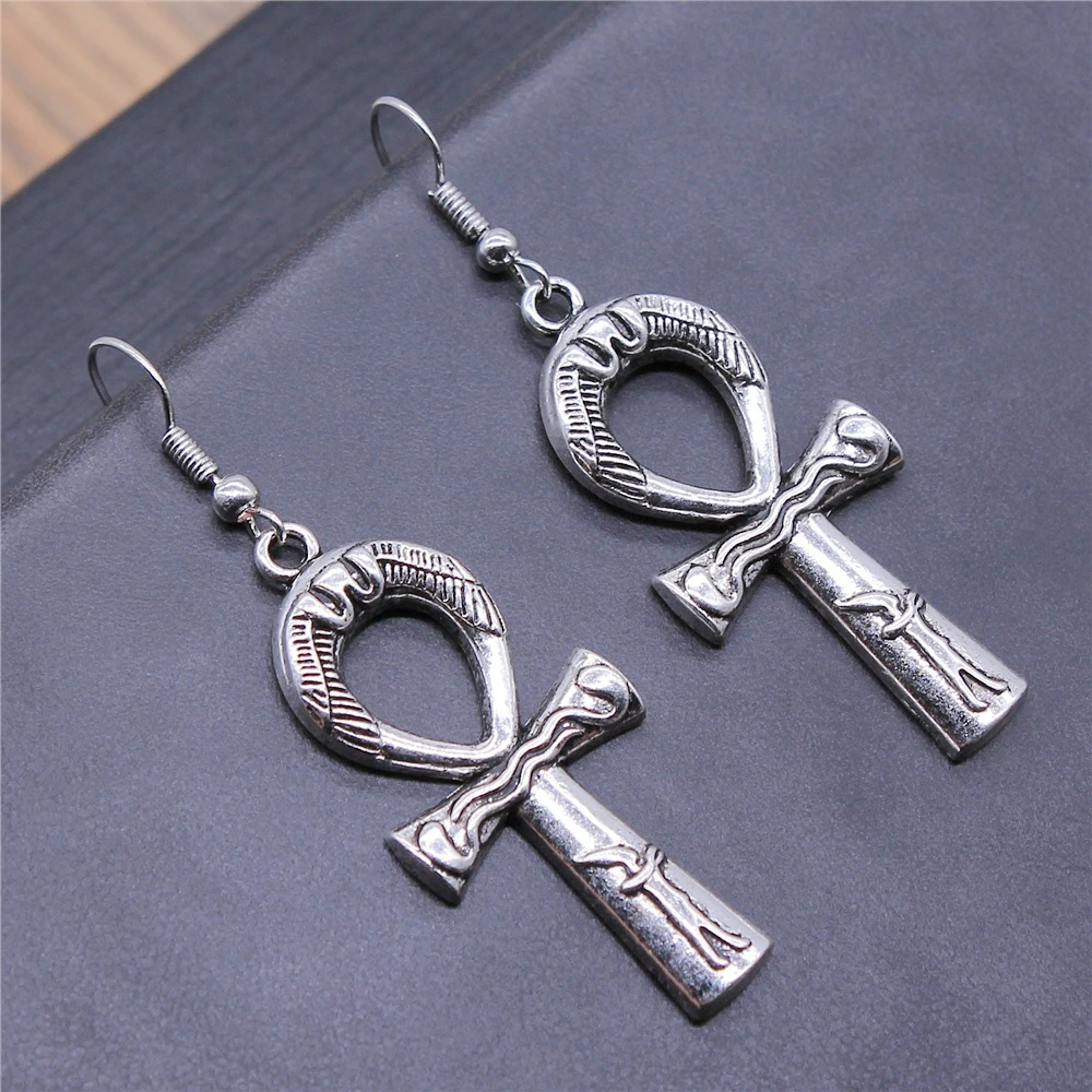 Vintage 2 Colors 43x19mm Ankh Cross Charms Dangle Earrings Fit Women Party Gift Jewelry Handcrafts