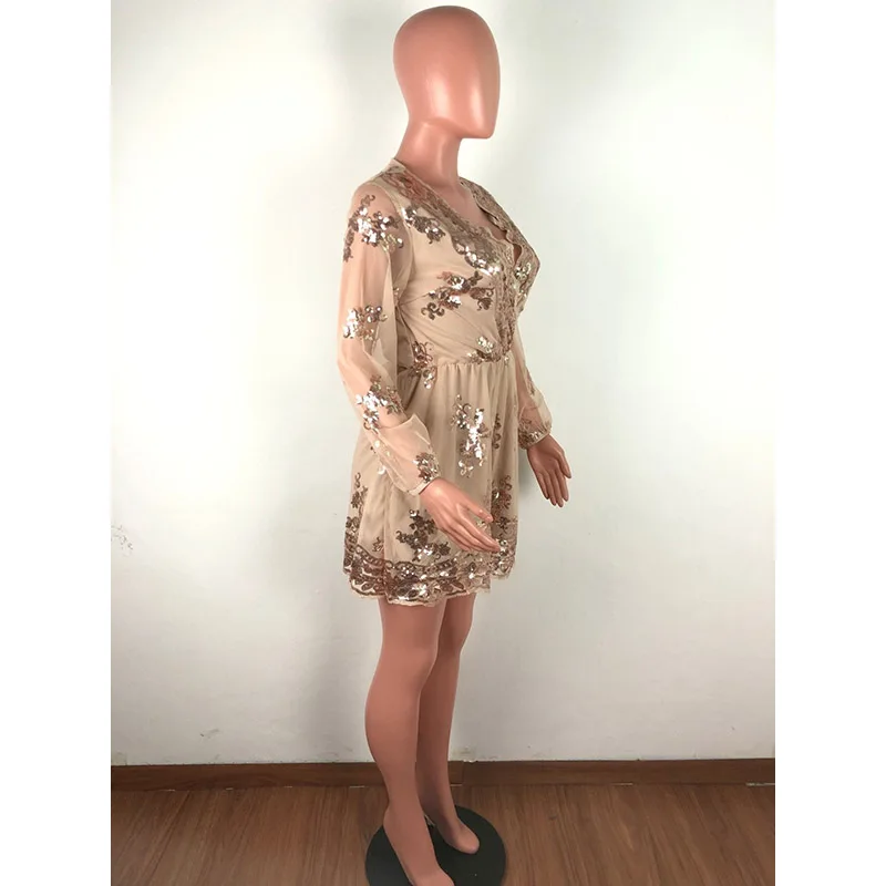 Женский комбинезон с блестками короткий сетчатый глубоким v образным вырезом