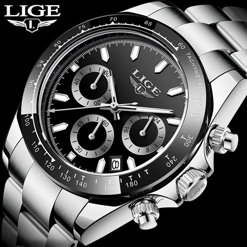 

2021 LIGE Sport Mens Watches Top Brand Luxury 316L Steel Waterproof WristWatch Watch For Mens Fashion Date Clock Man Chronograph