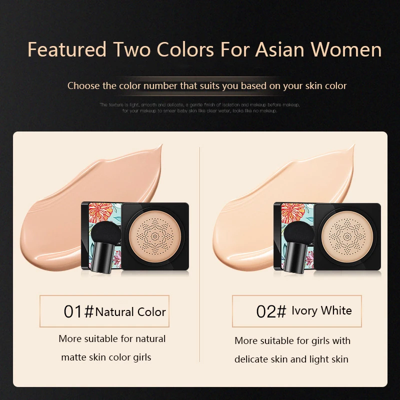 

BB Air Cushion Foundation Mushroom Head CC Cream Concealer Whitening Makeup Cosmetic Waterproof Brighten Face Base Tone